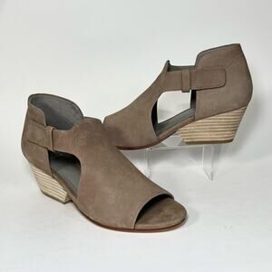 Eileen Fisher Heel Sandals Sz 7.5 Iris Cutout Leather Peep Toe Tan Leather